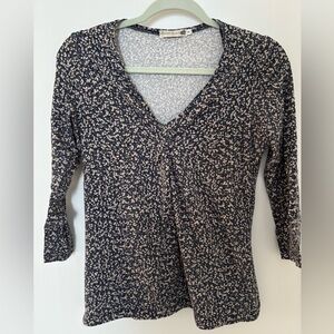 Vintage Danish Brand Jackpot Navy Floral V-Neck 3/4 sleeve Top Medium